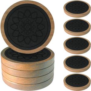 Wood Coasters for Drinks, Minacun Absorbent Coaster Sets of 5, Drinks Coasters for Coffee Tabletop Protection, Non-Slip, Non-Stick, Suitable for Kinds of Cups Wooden Table Drink, 4.3 Inches Black