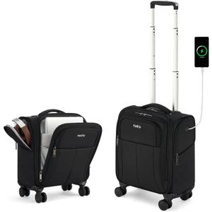16 Inch Underseat Carry On Luggage with Wheels Softside Small Suitcases Personal Item Bag with Pocket Travel Luggage for Men Women Business Overnight Bag(Black)