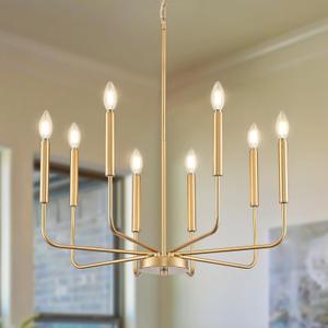 Modern Gold Chandelier for Dining Room, Metal 8-Light Kitchen Light Fixtures, Farmhouse Candle Hanging Pendant Light for Living Room Entryway Foyer Bedroom (Bulbs Not Included)