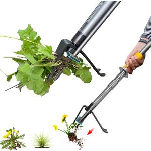 Weed Puller Tool-Stand Up Heavy Duty Weeder with Push Handle-48 Long Garden Manual Tool-4 High-Strength Carbon Steel Claws-Easily Remove Weeds in Garden Yard Lawn Without Bending Or Kneeling