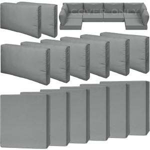 14 Piece Outdoor Patio Waterproof Cushion Covers, Fits 6-Seat Wicker Rattan Sectional Couch Chair Furniture Cover Replacement Set - Fade-Resistant Patio Cushion Covers with Zipper, 25.6Lx25.6Wx4H Inch