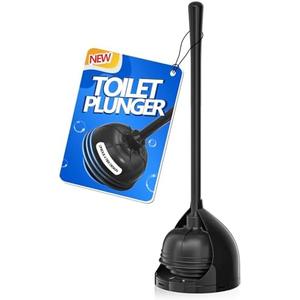 uptronic Toilet Plunger with Holder, Unique Plunger with All-Angle Design, Plungers for Bathroom with Holder, Toilet Plunger Heavy Duty (Black)