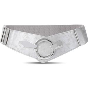 WHIPPY Women Wide Elastic Waist Belt Vintage Wide Stretch Waist Belt Fashion Retro Leather Waistband for Dresses (Gray)