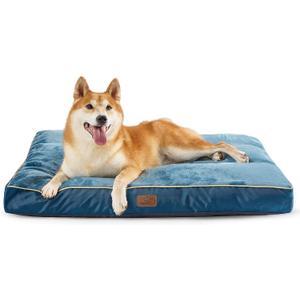 Bedsure Washable Dog Beds Large Sized Dog - 3 Inch Thicken Up to 80lbs Pet Mat Pillows with Removable Washable Cover, Blue