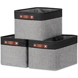DULLEMELO Fabric Baskets for Storage, Rectangular Fabric Storage Bins Collapsible, Perfect for Shelves, Closets, Nursery, Empty Gift Baskets, Black&Grey (3-Pack Medium-15 inch X 11 inch X 9.5 inch)