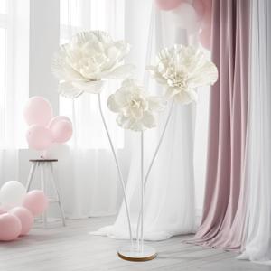 1 Set 4.5 ft Valentine's Day Giant Flower Huge Artificial Flannel Flower Decoration with Standing Base for Reception Artificial Banquet Outdoor Wedding Ceremony Church Backdrop (White)