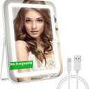 halumao 14.5" Rechargeable Vanity Mirror with Lights, 3500 mAh Lighted Makeup Mirror, Smart Touch 3 Colors Dimmable, Tabletop Mirror for Makeup Desk, Memory Function