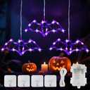 YOUNGAR Halloween Bat Window Lights,Battery/USB Operated Bat Light,5ft 36LED Purple Waterproof with 8 Modes Timer Memory for Indoor Outdoor Home Spooky Decor