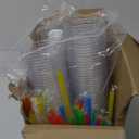 Lallisa 100 Set 24oz Clear Plastic Cups with Flat Lids and Straws, PET Plastic Cups with Lids Colored Straws Drinking Disposable Cup for Ice Cream Cold Drink Iced Coffee Tea Juice(Multicolor)