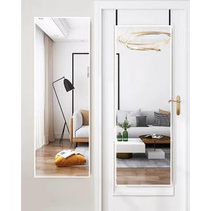 48"x 14" Door Mirror, Full Length Wall Mounted, Over The Door Mirror, Full Body, Hanging Rectangle-White