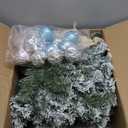 Christmas Garland Pre-Lit 6FT Christmas Garland with Lights, Artificial Pine with Ball Ornaments, Pinecones & Bows (Blue)