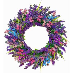 24" All Season Lavender Front Door Wreath with Butterflies & Berries