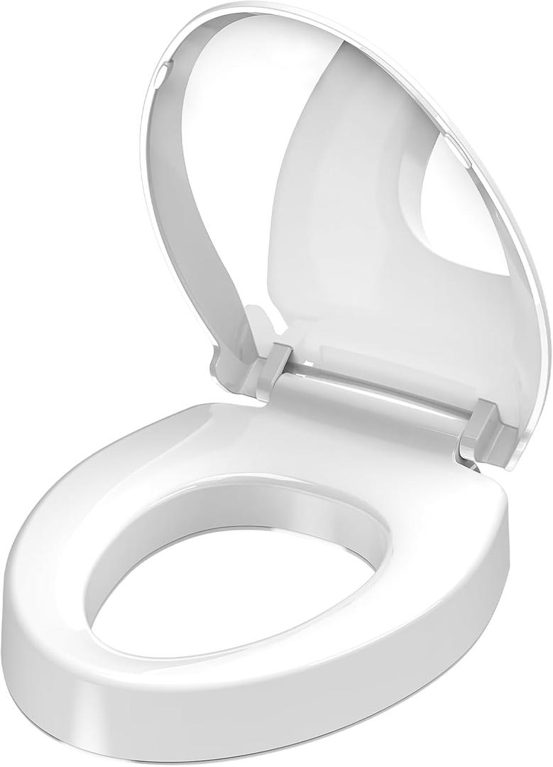 2.91'' Raised Toilet Seat Elongated for Elderly, Soft Close & Quick-Release, Safe Anti-Slip Rubber Pad, PP Material Easy Clean, Oblong 18.5Inch Compatible Size