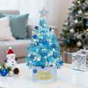 BLOSMON Small Christmas Tree with Lights: 2ft Mini Table Top Christmas Tree with 25 LEDs Timer Gold Ribbon Bow Reindeer for DIY- Lighted Artificial Xmas Trees for Home Office Desk