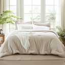 Beige Comforter Set Queen Reversible Bedding Set, 7 Pieces Soft Bed in a Bag Queen with Comforter, Sheets, Pillowcases & Shams, All Seasons Boho Queen Bed Set (02 Linen Beige)
