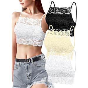 3 Pack Lace Bralette for Women High Neck Camisoles Adjustable Strap Crop Top Racerback Double-Layered Cami Tank Top, Size Medium