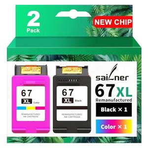 SAILNER 67XL HP Printer Ink, Replacement for HP Ink 67 for HP 67 Ink cartridges Black/Color Combo Pack, Compatible with DeskJet 2755e 2855e 2700e 4155e 2734e 2827e 4100e Envy 6055 6455e Printer 67XL