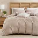 Andency Gingham Duvet Cover Queen Size, Tan Brown Checkered Plaid Bedding Set, 3 Pieces Soft Prewashed Polyester Comforter Cover with Zipper Closure & Corner Ties
