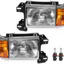 Headlight Assembly Compatible with Ford Bronco F150 F250 F350 F450 Truck 1987-1991 Halogen Type Head Lamp, OE-Style Headlight Replacement for E9TZ13008C E9TZ13008D, Chrome Trim Pair