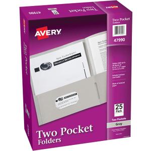 Avery Two Pocket Folders, Holds up to 40 Sheets, Business Card Slot, 25 Gray Folders (47990)