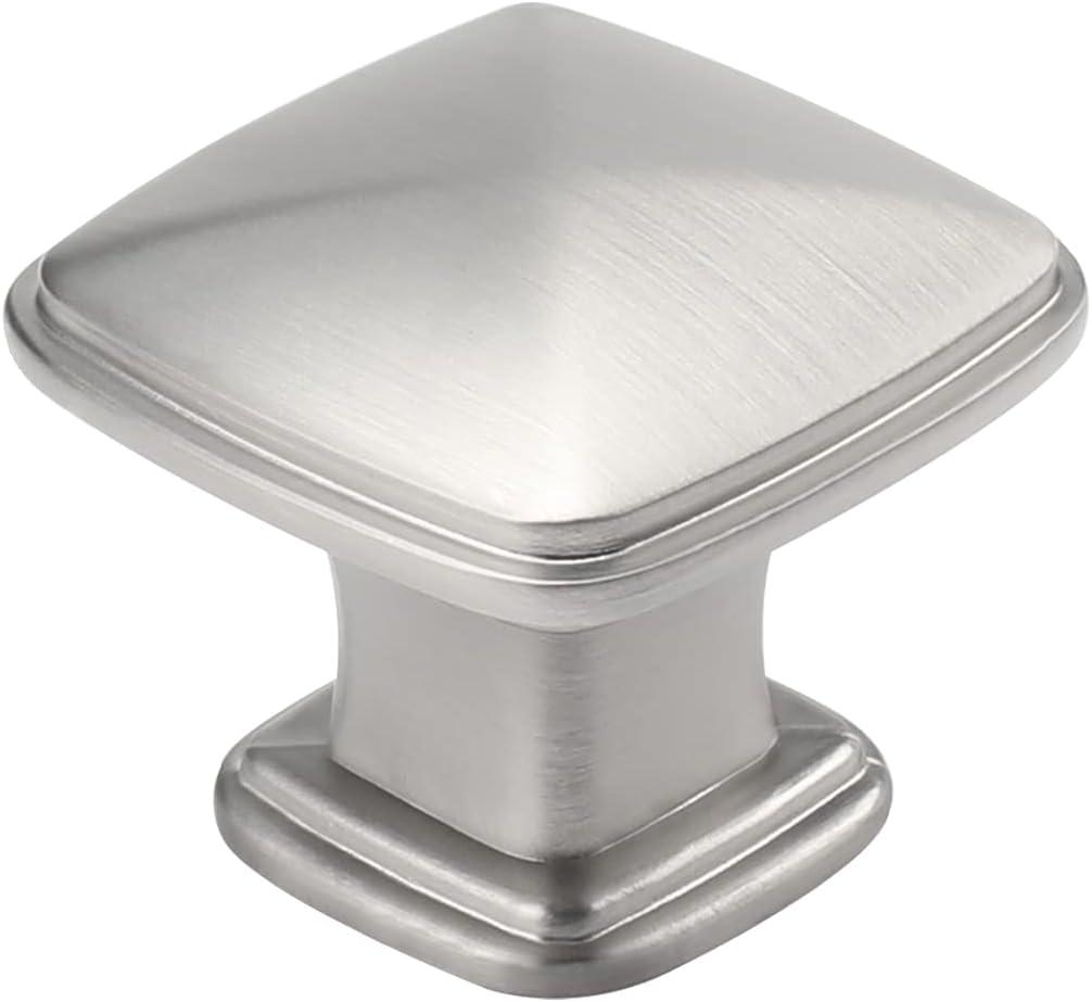 homdiy 5 Pack Kitchen Cabinet Knobs Brushed Nickel Drawer Knobs Silver Solid Square Cabinet Hardware for Dresser Bathroom Satin Nickel Door Handles for Kitchen Cupboard,Zinc Alloy (Single Hole, Brushed Satin Nickel)