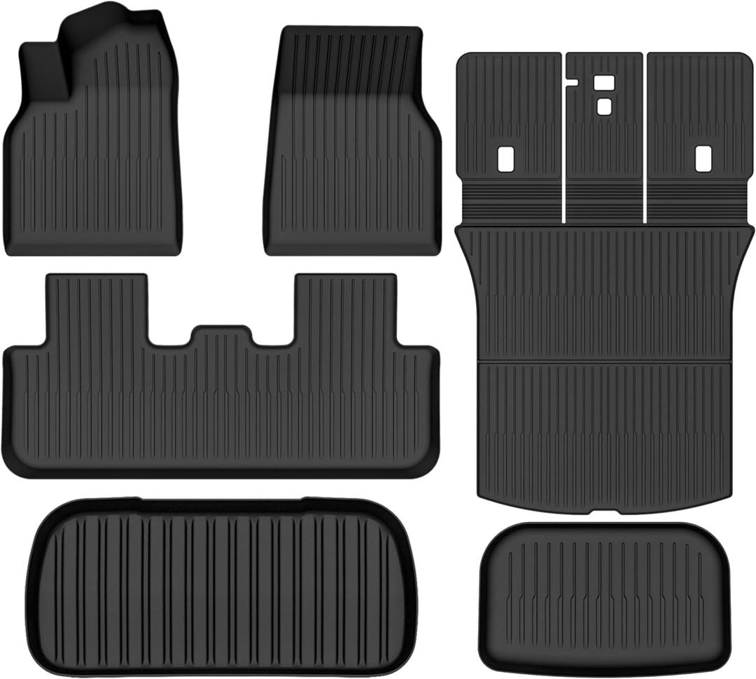 All Weather Floor Mats for 2025 2026 Tesla Model Y Juniper Cargo Mat with Backrest Mat & Front Trunk Liner & Rear Cargo Mat Accessories Odorless Floor Mats