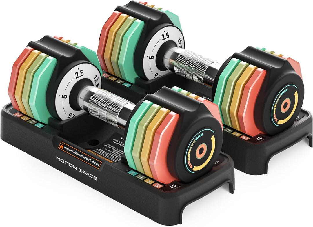 Motion Space  Adjustable Dumbbells Set 12.5LB Pair, 1-Sec Fast Adjustable 5 Weights by Turning Handle, Premium Comfort Non-slip Metal Dumbbells with Tray, Compact Size for Full Body Home Workout 