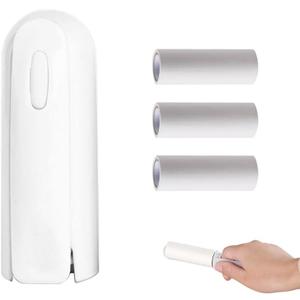 Mini Lint Roller Travel Size, Portable Lint Remover Tool for Pet Hair, Travel Lint Roller Small Sticky Roller with Cover, Refillable Lint Roller Reusable Sticky Brush for Clothes (White & 3 Refills)