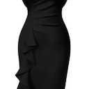 Memoriesea Women's Vintage Church Ruffle Sleeve Ruched Bodycon Work Midi Pencil Dress, L