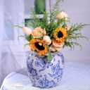 Blue and White Ceramic Vase, Vintage Porcelain Vase with Crackle Glaze, Farmhouse Rustic Oriental Decorative Centerpiece for Living Room, Dining Table, Entryway, and Bookshelf (Classic Belly)