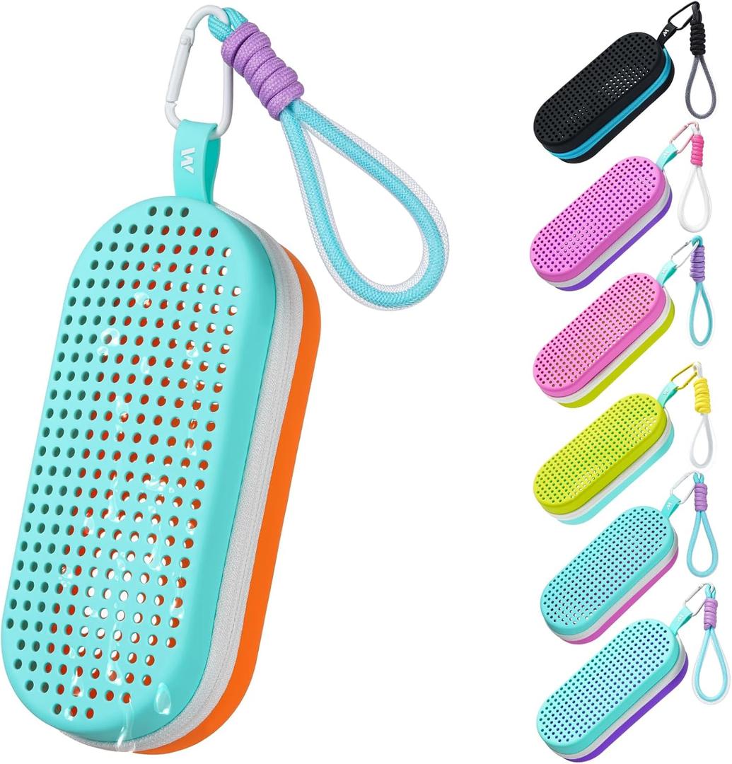 Swim Goggle Case For Swimming Goggles, Swimmer Gifts for Kids Teens Adults, Silicone Cases with Drain Hole (Blue and Orange)