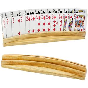 Card Holders for Playing Cards Set of 2 Soild Wood Cards Holders for Kids Seniors Adults, Playing Card Trays/Racks for Bridge Canasta Strategy Foot and Hand