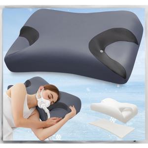 IKSTAR 5.0 CPAP Pillow for Side Sleeper - Adjustable Height/Neck Support - Memory Foam Pillow Suitable for All CPAP Mask Users-Ideal for Side Back Sleeper-Reduce Air Leaks (Large-25.2"L*14.9"W*(5.5"/4.7")H, Dark Gray)