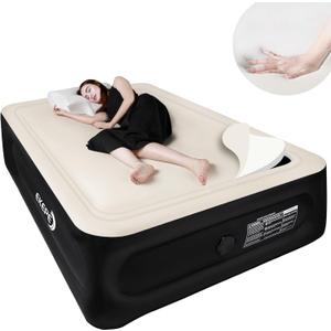 Silk Foam Air Mattress Queen with Built in Wireless Pump, 18 inches Luxury Heavy Duty Inflatable Air Mattress with Foam Topper for Home, Guests & Camping, Portable Blow Up Air Bed - Beige