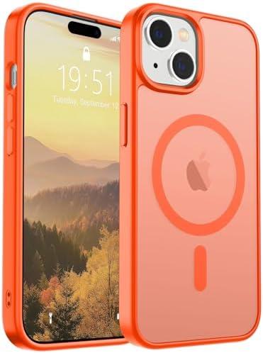 SUPFINE Magnetic for iPhone 15 Case (Compatible with MagSafe) (Military Grade Drop Protection) Slim Translucent Matte Shockproof with Anti-Fingerprint Phone Case, Orange