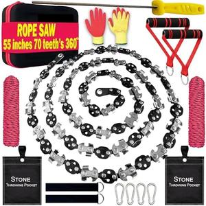 55 Inch High Limb Rope Saw – Dual Sided Pocket Chainsaw with 70 Sharp Teeth 360° – Rope Tree Saw High Limb Tool with Storage Box for Outdoor Adventures
