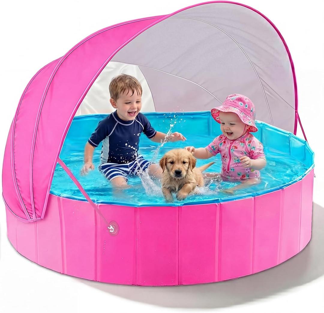 Jasonwell Kiddie Baby Pool with Canopy - Foldable Infant Toddler Kids Pool with Shade Baby Beach Essentials Tent Swimming Wading Pools for Toddlers 1-3 + Kids Dogs Ball Pit Backyard Water Play R, 48"