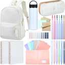 Cunno 28 Pcs Backpack Set Pencil Case Notebook Pen Insulated Cup File Folder Sticky Note Memo Pad Essentials Stationery Kit(White)