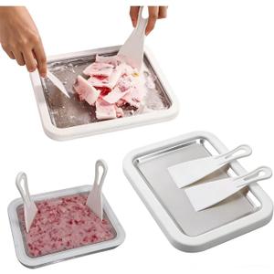 Rolled Ice Cream Kit, At-Home Rolled Ice Cream Maker with 2 Scrapers, DIY Instant Freeze Plate for Yogurt, Fruity Sorbet