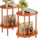 Small Modern Round Side Table Set of 2,2-Tier Side Tables Living Room,Sturdy Nightstand for Small Space - Living Room, Bedroom, Bathroom, Nursery,2 PC,Orange