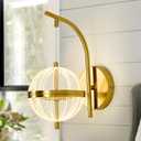 UOFUS Gold Wall Sconce with Globe Acrylic Shade Mid Century Modern LED Wall Light Fixture 12W 3000K/4000K/6000K Temperature Adjustable Super Bright Bathroom Vanity Light for Bedroom Hallway