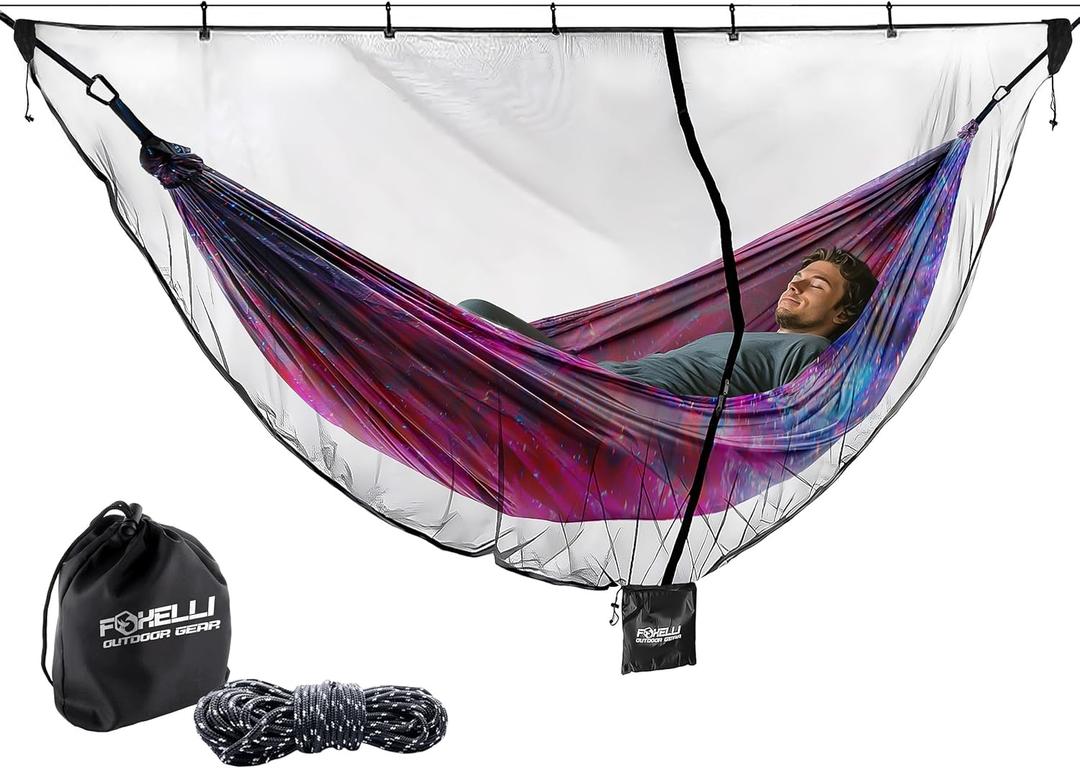 Foxelli XL Hammock Net 12ft Net for Hammocks, Lightweight Portable Hammock Netting, Fast and Easy Set Up, Fits All Camping Hammocks