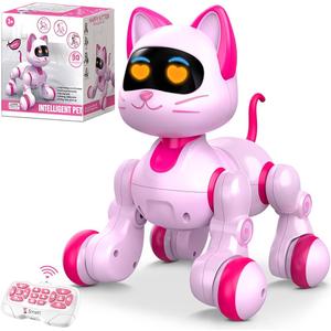 Robot Cat Interactive Toys for Girls: Remote Control Electronic Pink Kitty Pets - Robotic Can Dancing Touch Programmable Mechanical Cat for Kids Age 4-9 Christmas/Birthday Surprise Gifts