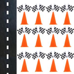7inch Orange Racing Traffic Cones With Holes on Top,Checkered Flags,Racetrack Floor Runner,Race Car Birthday Party Supplies,Racing Car Table Centerpiece Decorations 38PCS