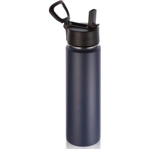 Volhoply 24 Ounce Insulated Water Bottle with Straw Lid,Stainless Steel Wide Mouth Sport Bottles with Handle,Double Wall Vacuum Cups Keep Cold,Reusable Travel Thermal Cups For Holder,Gym (Navy,1)