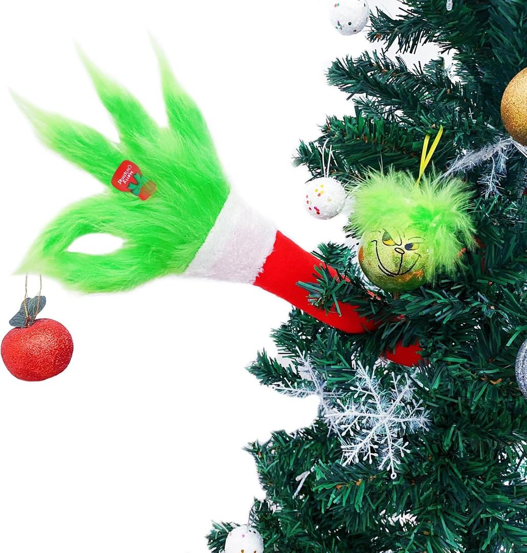 Furry Green Christmas Elf Arms With Fingers That Can Be Bent At Will, Christmas Tree Decorations