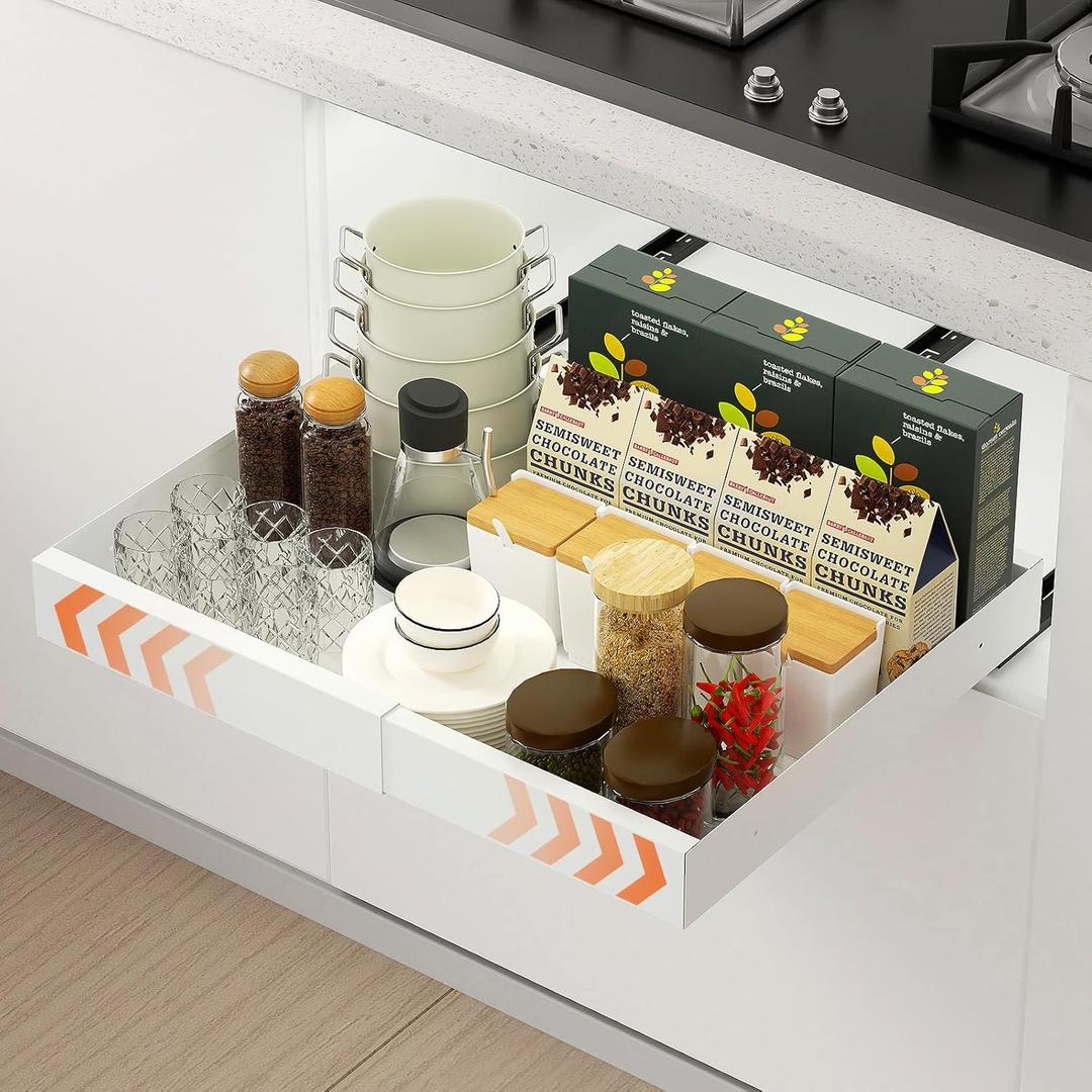 Pull Out Cabinet Organizers Expandable, Slide Out Kitchen Drawer, Upgrade 3 Slide Rail Adjustable Width 12.6"-20.5", Kitchen Cabinet Organizer Suitable for Any Cabinet