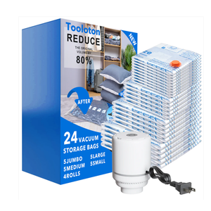 24 Pack Vacuum Storage Bags with Electric Pump, (5 Jumbo, 5 Large, 5 Medium, 5 Small, 4 Roll Up Bags) Space Saver Bag for Clothes, Blanket, Duvets, Pillows, Comforters,Travel,24 ComboEPUMP