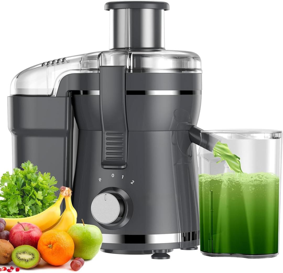 Juicer Machine, 500W Centrifugal Juicer Extractor with 3 Speed & Wide Mouth 3 Feed Chute for Fruit Vegetable, High Yield Juicer Included Cleaning Brush for Easy to Clean (Grey)