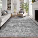 Vintage Grey 8x10 Area Rugs for Living Room, Retro Gray Neutral Rug for Bedroom Dining Room, Low Pile Thin Washable Non Slip Room Rug for Home Office Family Room